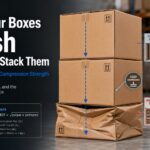 grain and packaging - Korpack - Packaging Solutions for Complex Businesses Poster explaining why stacked cardboard boxes crush, with stacked boxes, arrows, and diagrams about grain direction and compression strength.