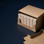 retail ready packaging solutions - Korpack - Packaging Solutions for Complex Businesses Cardboard shipping boxes on a dark blue surface with the KorPack logo in the top-left corner.