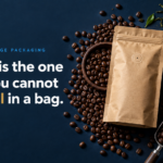 coffee packaging - Korpack - Packaging Solutions for Complex Businesses Coffee packaging hero: kraft bags and loose coffee beans on a dark blue surface beside a scoop, with the slogan about sealing coffee in a bag.