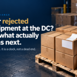 retail reject repack - Korpack - Packaging Solutions for Complex Businesses Warehouse scene with stacked cardboard boxes on a pallet; overlay text asks about what happens after a shipment rejection.