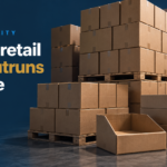 surge capacity - Korpack - Packaging Solutions for Complex Businesses Stacks of cardboard boxes on pallets in a warehouse, with the headline 'When a retail order outruns your line' against a blue background.